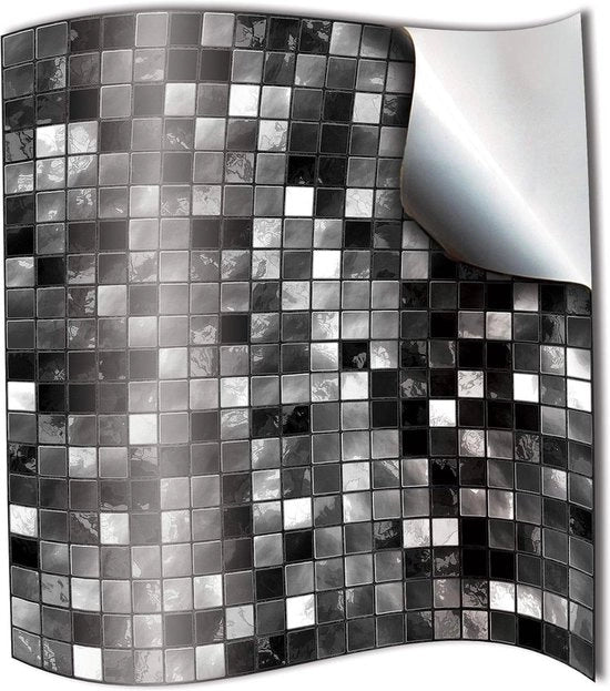 Tegel Stickers per Parete in Stile Mosaico - 15 x 15 cm - Copie in Bianco e Nero - Adesivi per Parete da Applicare Direttamente - DIY Stickers per Parete - Stile Mosaico - Tegel Stickers Zelfklevendi