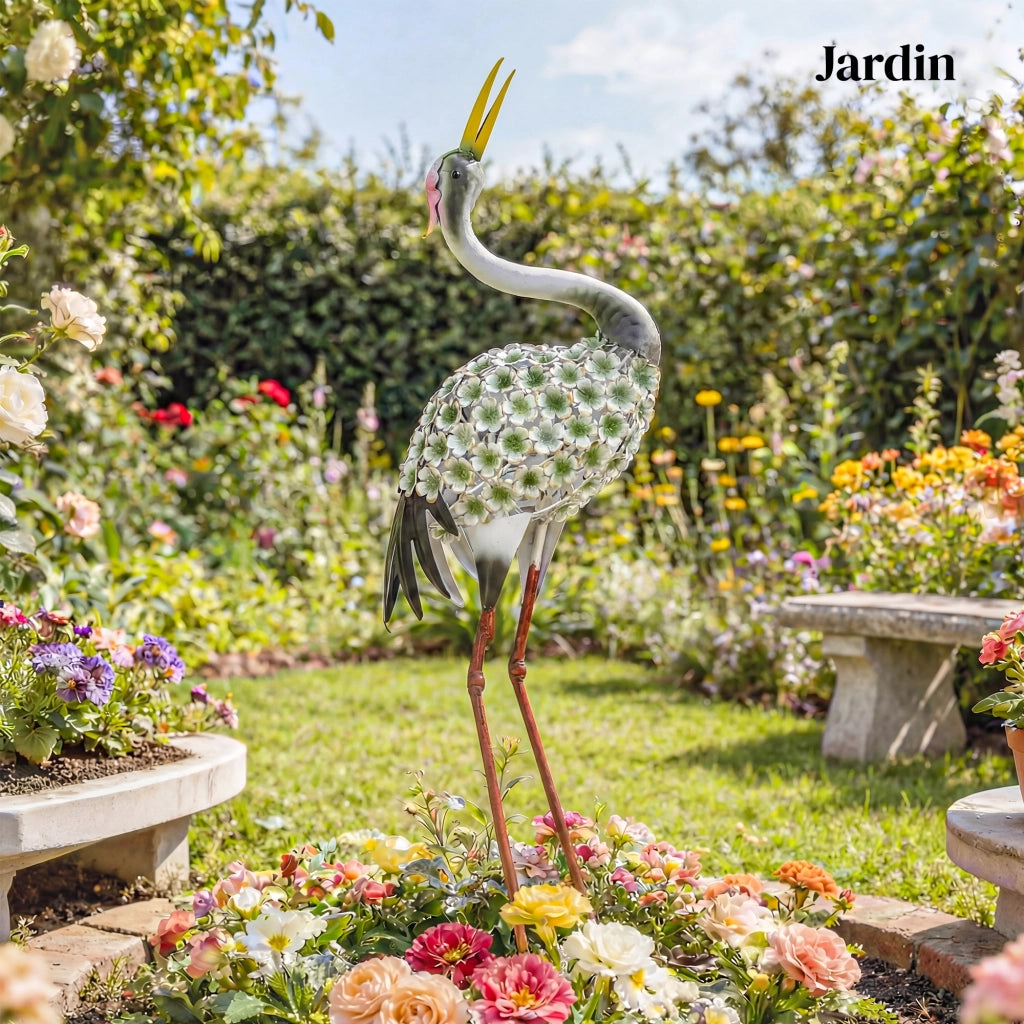 Statua Uccello Airone in Metallo per Giardino ¨C zephmum ¨C Verde 71 cm
