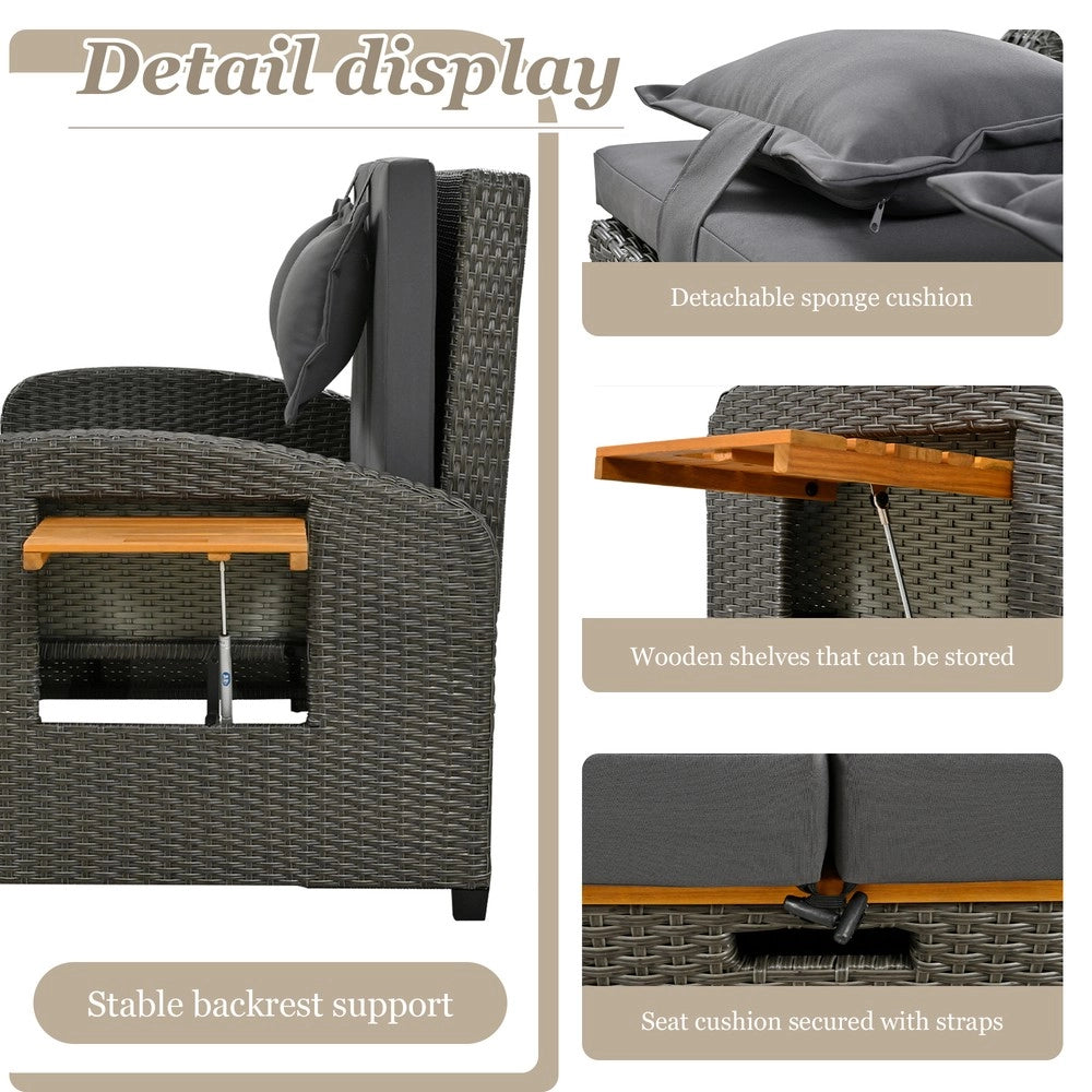 Set Poltrone da Giardino per 2 Persone con Poggiapiedi ¨C Xylo ¨C Polyrattan Grigio, Schienale Reclinabile, Cuscini