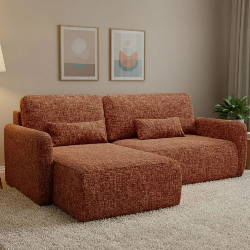 Pagno, Divano Letto con Penisola Contenitore, 207x148 cm Arancione Scuro