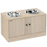 Ciotola Rialzata per Cani con Ante e 2 Ciotole Inox 2x2 L, Rovere