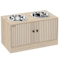 Ciotola Rialzata per Cani con Ante e 2 Ciotole Inox 2x2 L, Rovere