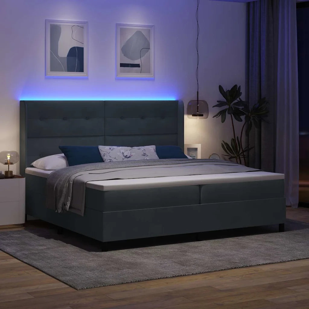 Letto a molle con strisce LED Grigio scuro 200 x 200 cm Velluto 3343887