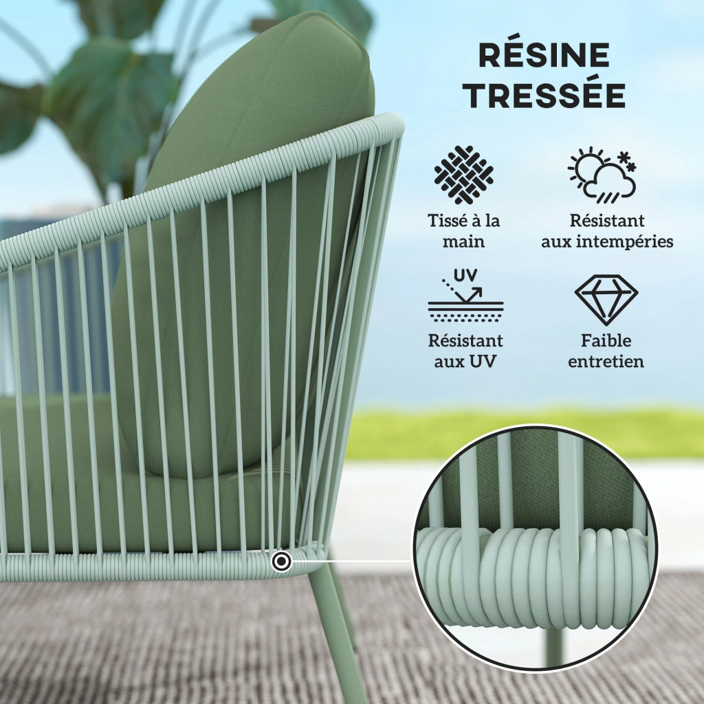 Divano da giardino 2 posti in polyrattan con cuscini e braccioli ¨C zephmum ¨C verde 112x72x76