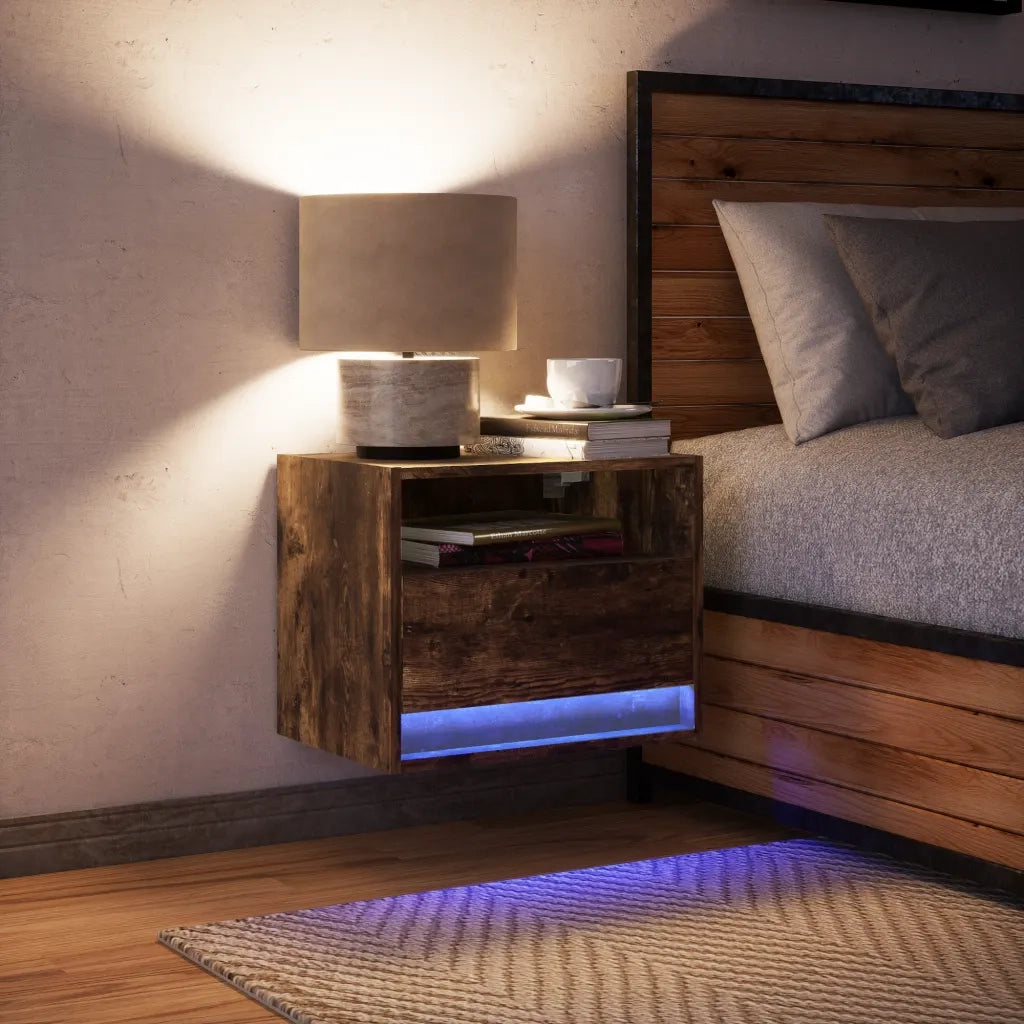 Comodino a Parete con luci LED Rovere Fumo 852069