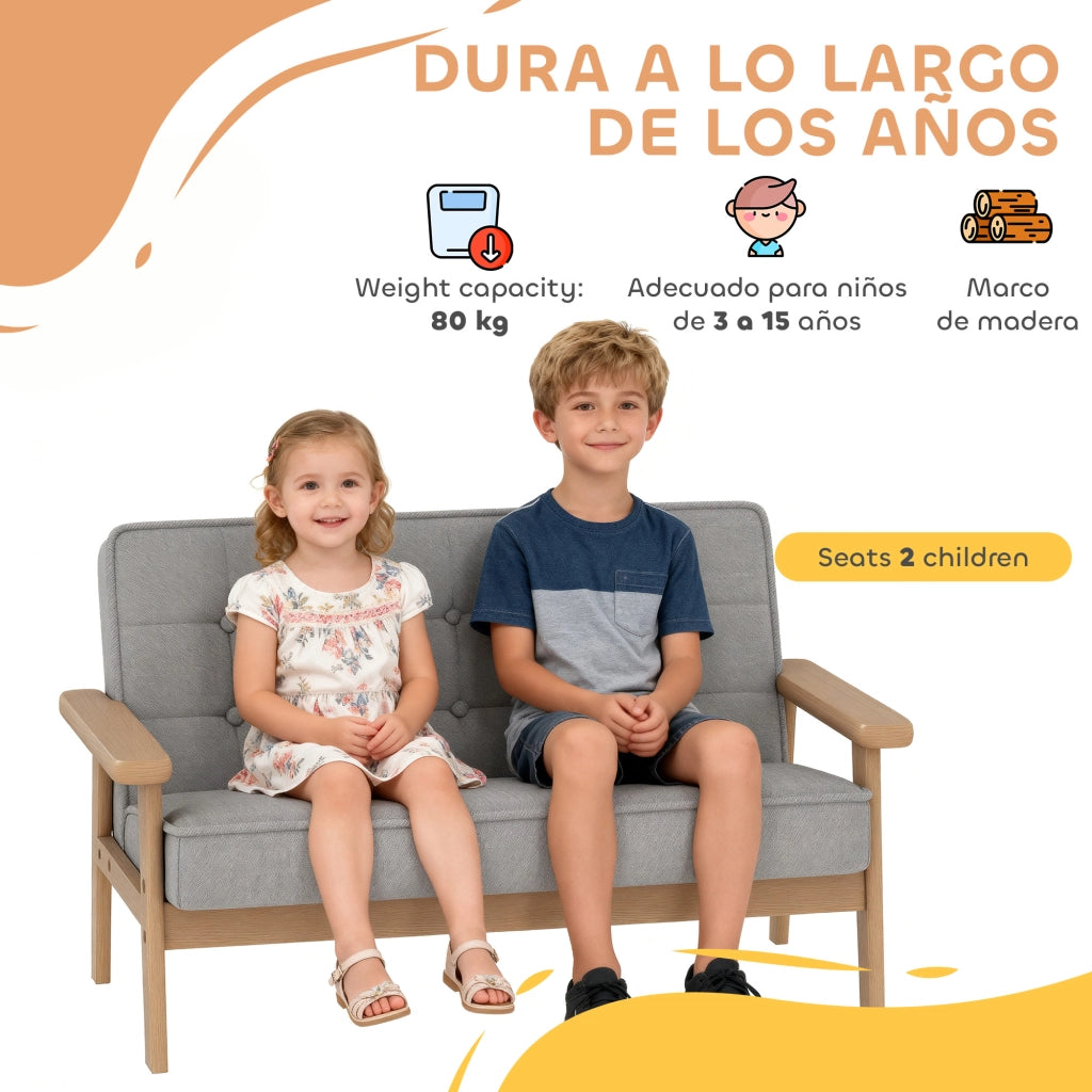 Divano 2 posti per bambini ¨C zephmum ¨C grigio, tessuto, struttura in legno