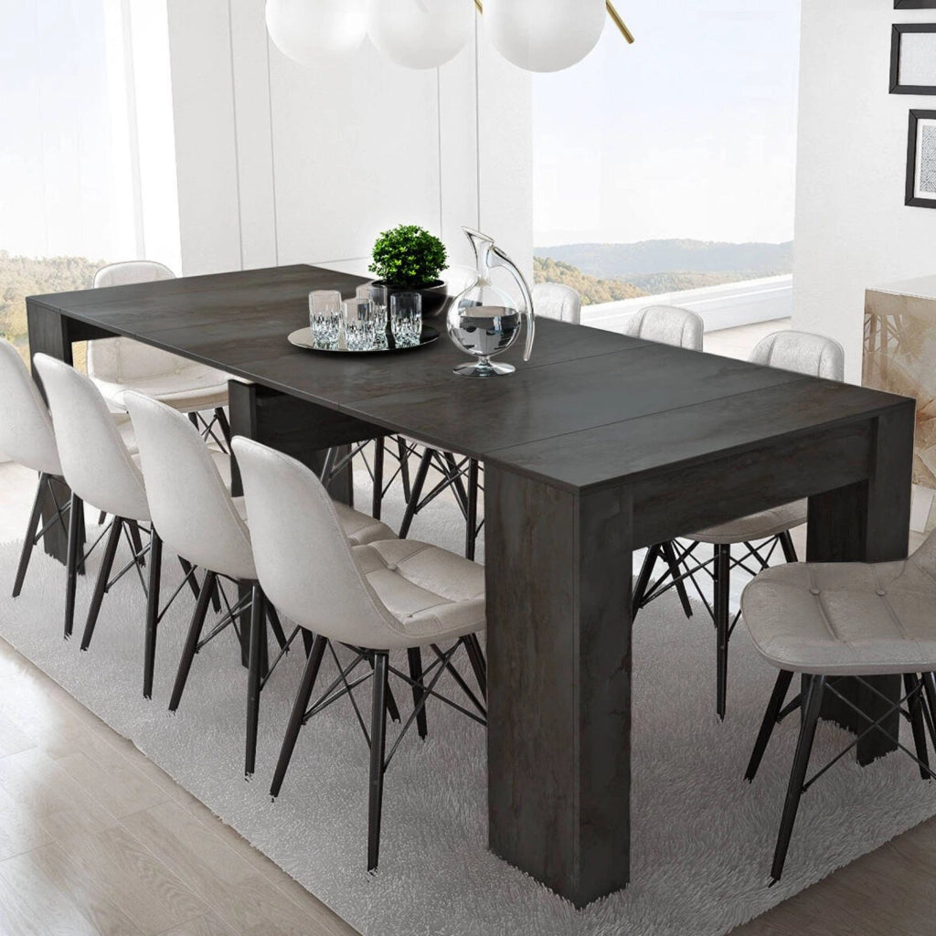 Consolle allungabile Vaelis, trasformabile in tavolo da pranzo, salvaspazio ed estensibile fino a 237 cm, 90-237x76,6x90 cm, Antracite