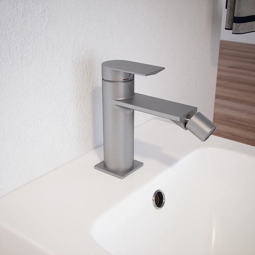 Set miscelatori: lavabo, bidet senza scarico ed incasso doccia monocomando nickel spazzolato | Rita