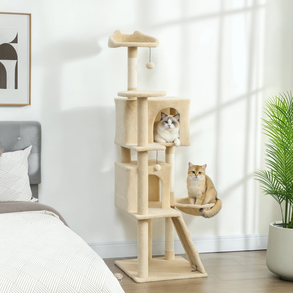 Albero tiragraffi per gatti con piattaforme letto e amaca ¨C zephmum ¨C 160 cm beige