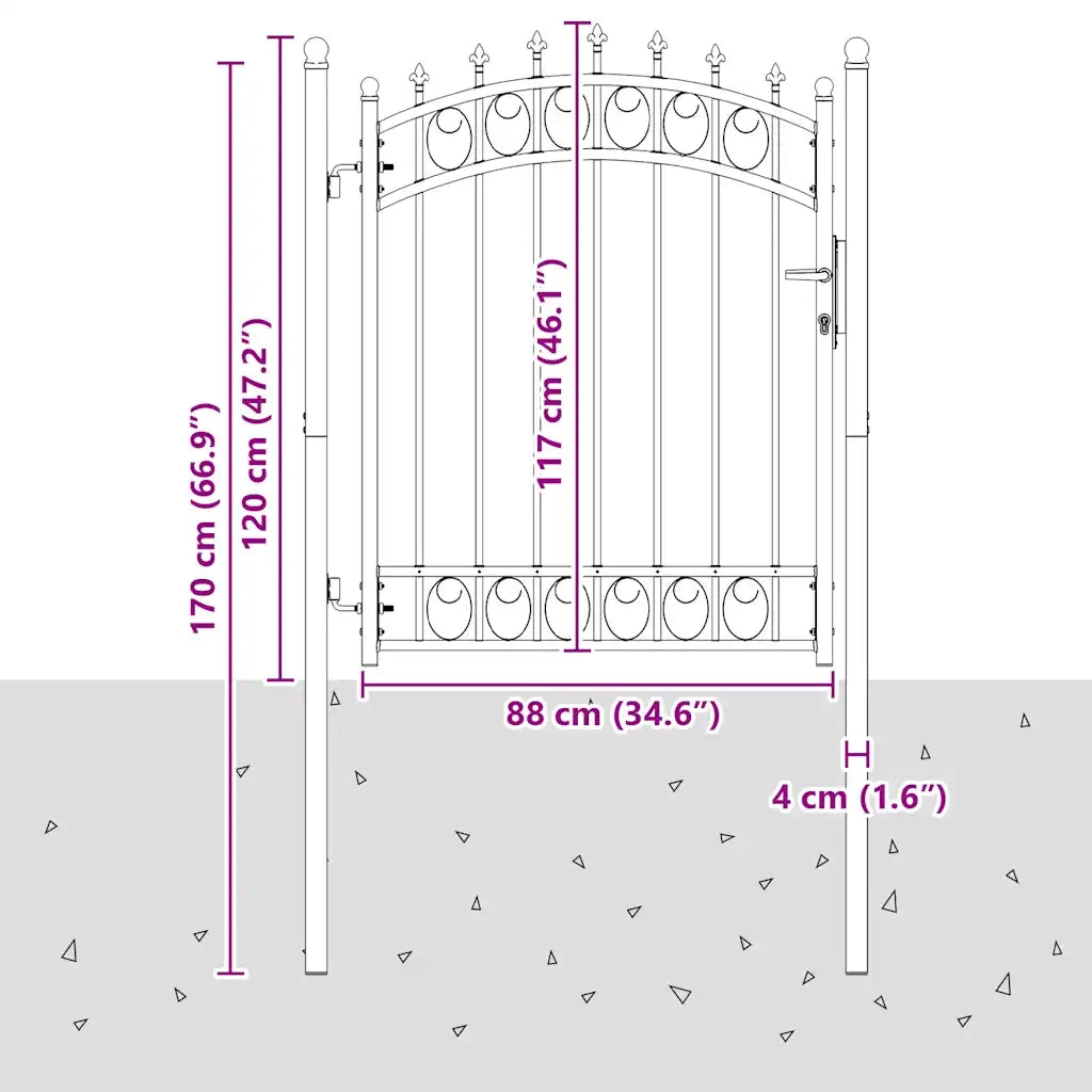 Cancello per Recinzione con Punte in Acciaio 100x150 cm Nero cod mxl 39018