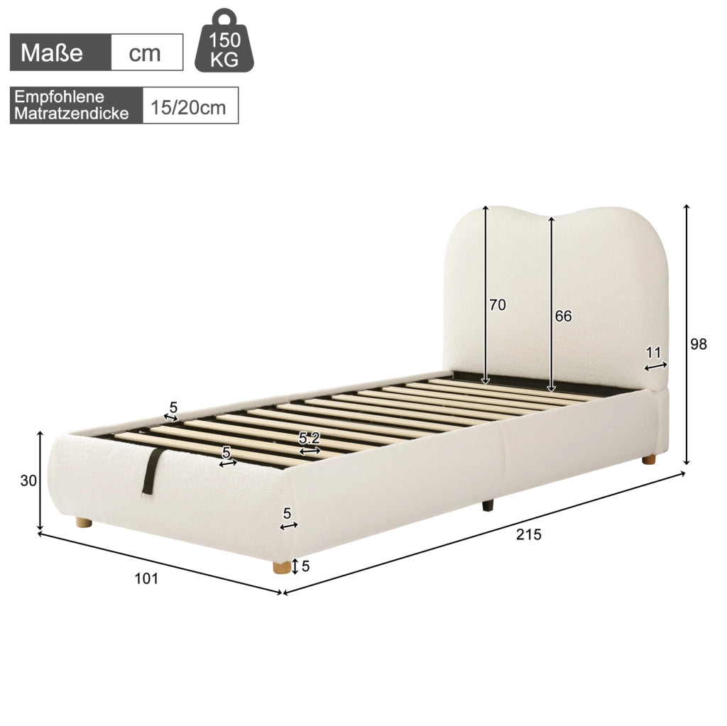 Letto imbottito per bambini 90x200 cm con contenitore e rete a doghe