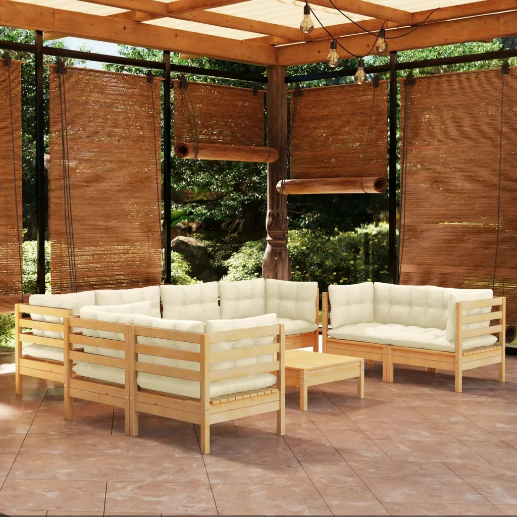 Set Divani da Giardino 9 pz con Cuscini Crema Massello di Pino cod mxl 41330