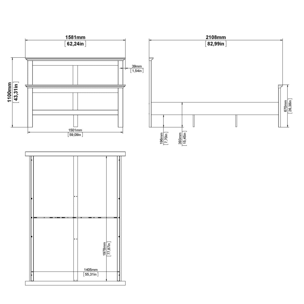 Letto piazza e mezza Umbert, Sommier per camera da letto, Giroletto per stanza, Struttura porta materasso, 211x158 h110 cm, Grigio