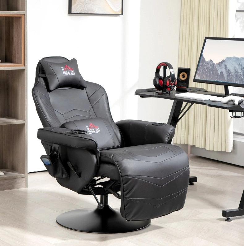 Poltrona gaming massaggiante reclinabile con poggiapiedi nera
