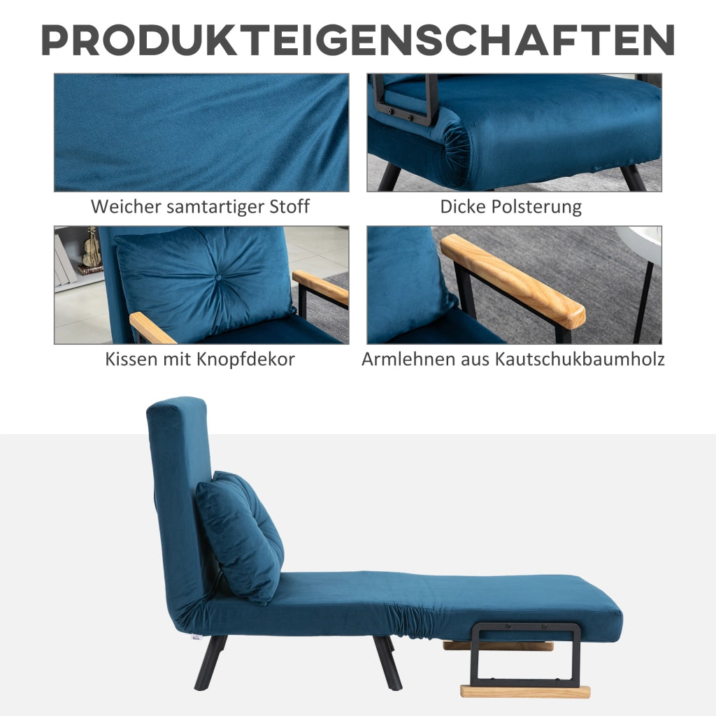 POLTRONA Letto reclinabile 63x73x81 cm Poliestere Blu con cuscino
