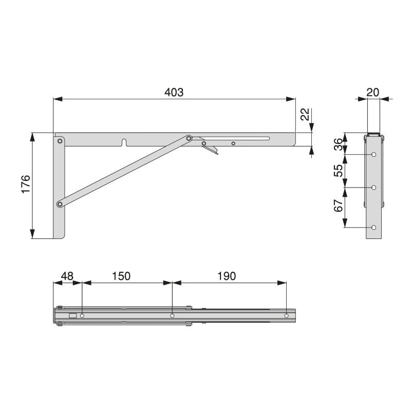 Set di supporti pieghevoli, lunghezza 403 mm, Acciaio, Verniciato nero