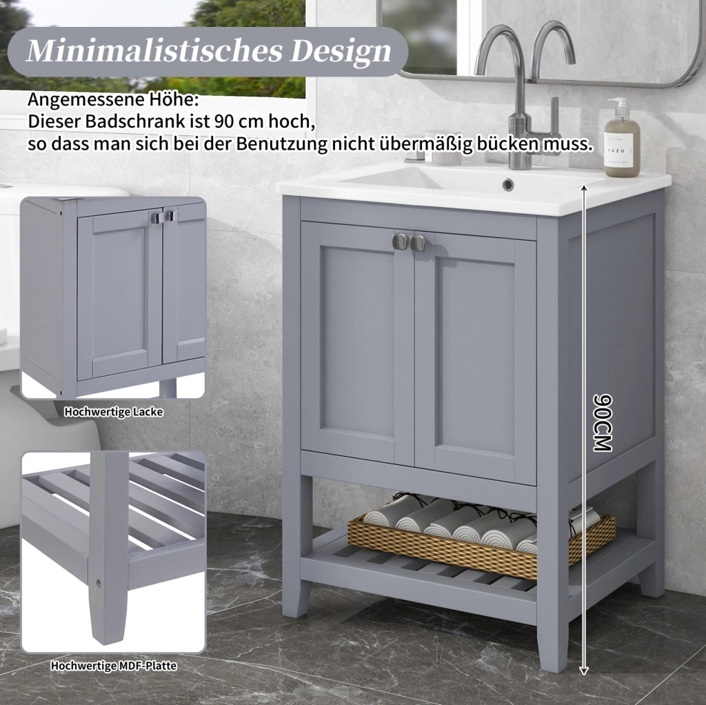 Mobile bagno con lavabo in ceramica e base portaoggetti