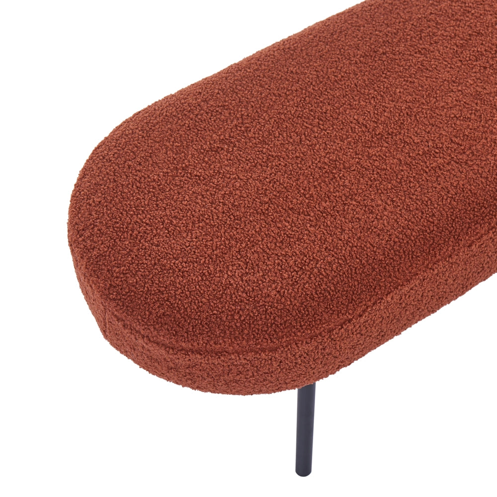 Panca Boucle con gambe in metallo, seduta ovale imbottita, stile cottage retrò, marrone dorato