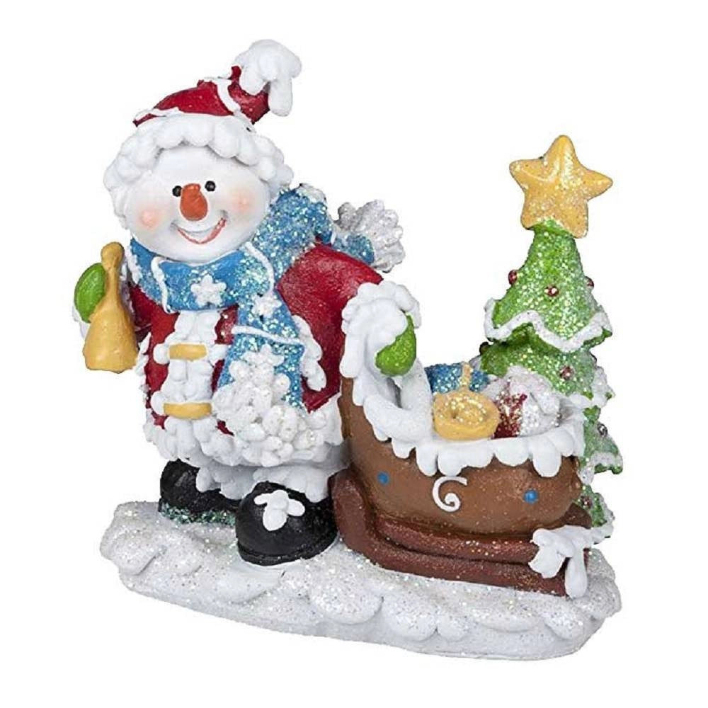 Trade Shop - Pupazzo Di Neve Con Sacco Scena Natalizia 12cm In Poliresina Modello Casuale -