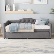 Letto singolo 90x200 cm con letto estraibile in lino grigio HAVRYA