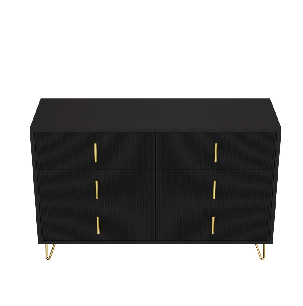 Credenza moderna a 6 cassetti 120x40x77 cm in truciolare nero e oro