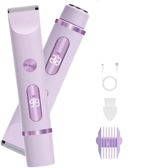 Rasatrice elettrica 2 in 1 per donne - Trimmer bikini - Epilatore - Impermeabile - Trimmer donna - Con display digitale - Blu