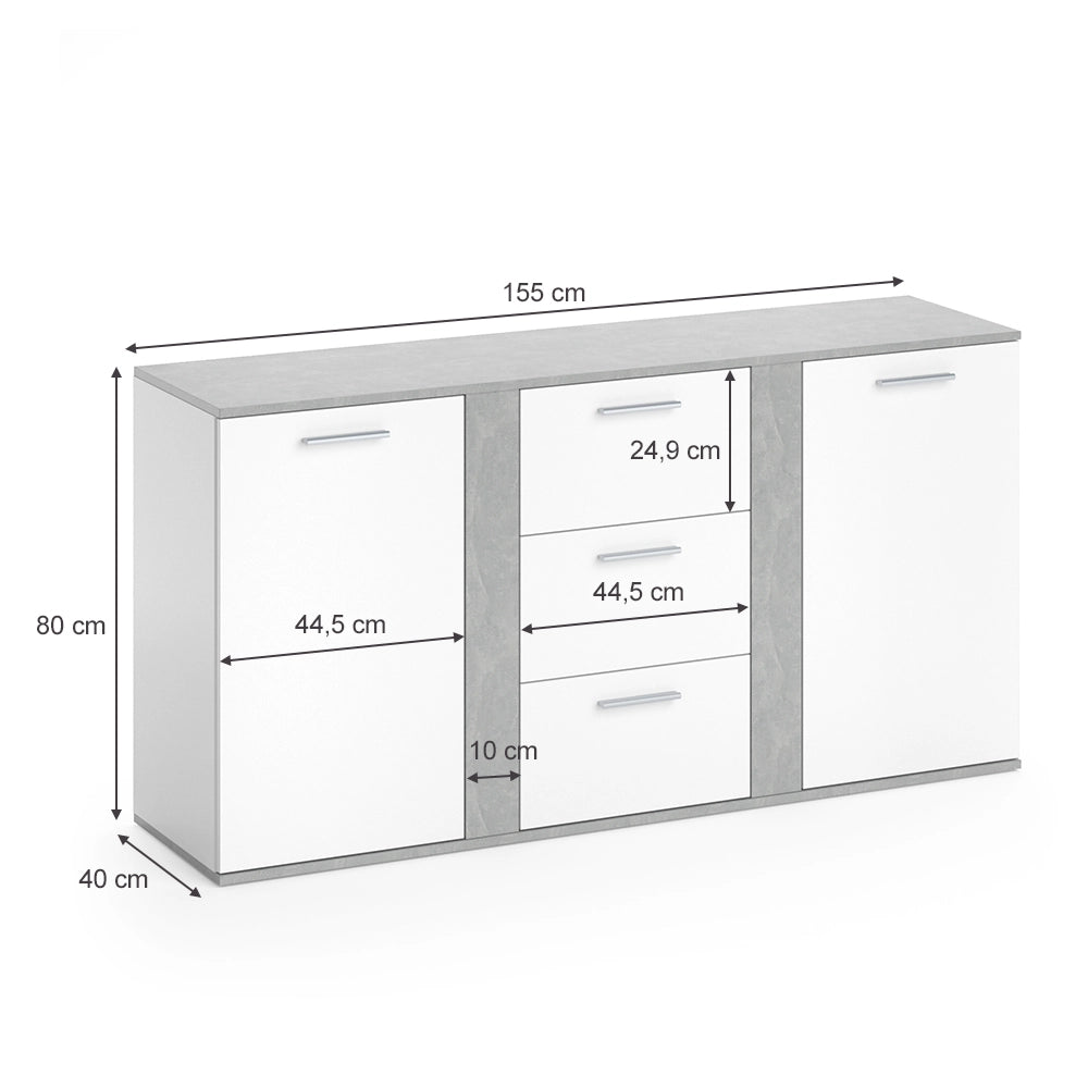 Vicco Cassettiera per camera da letto Calcestruzzo 40 x 80 cm con cassetti