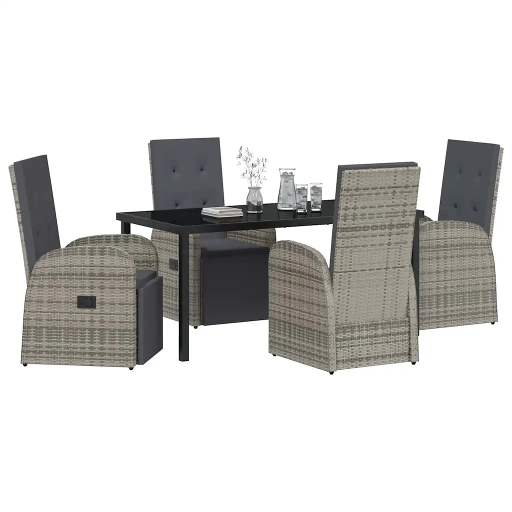 Set da Pranzo per Giardino con cuscino 5 pcs Grigio polyrattan