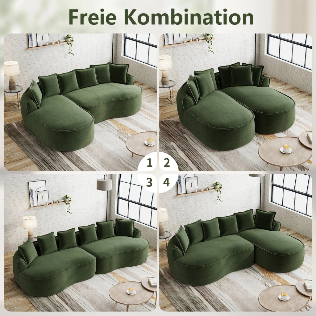 Canapé modulaire senza struttura con seduta extra profonda e cuscini in chenille per salotto verde