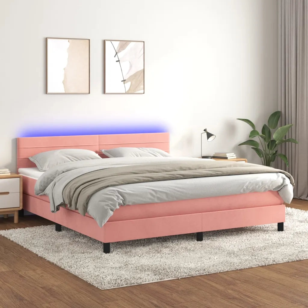 Letto a Molle con Materasso e LED Rosa 160x200 cm in Velluto cod mxl 66132