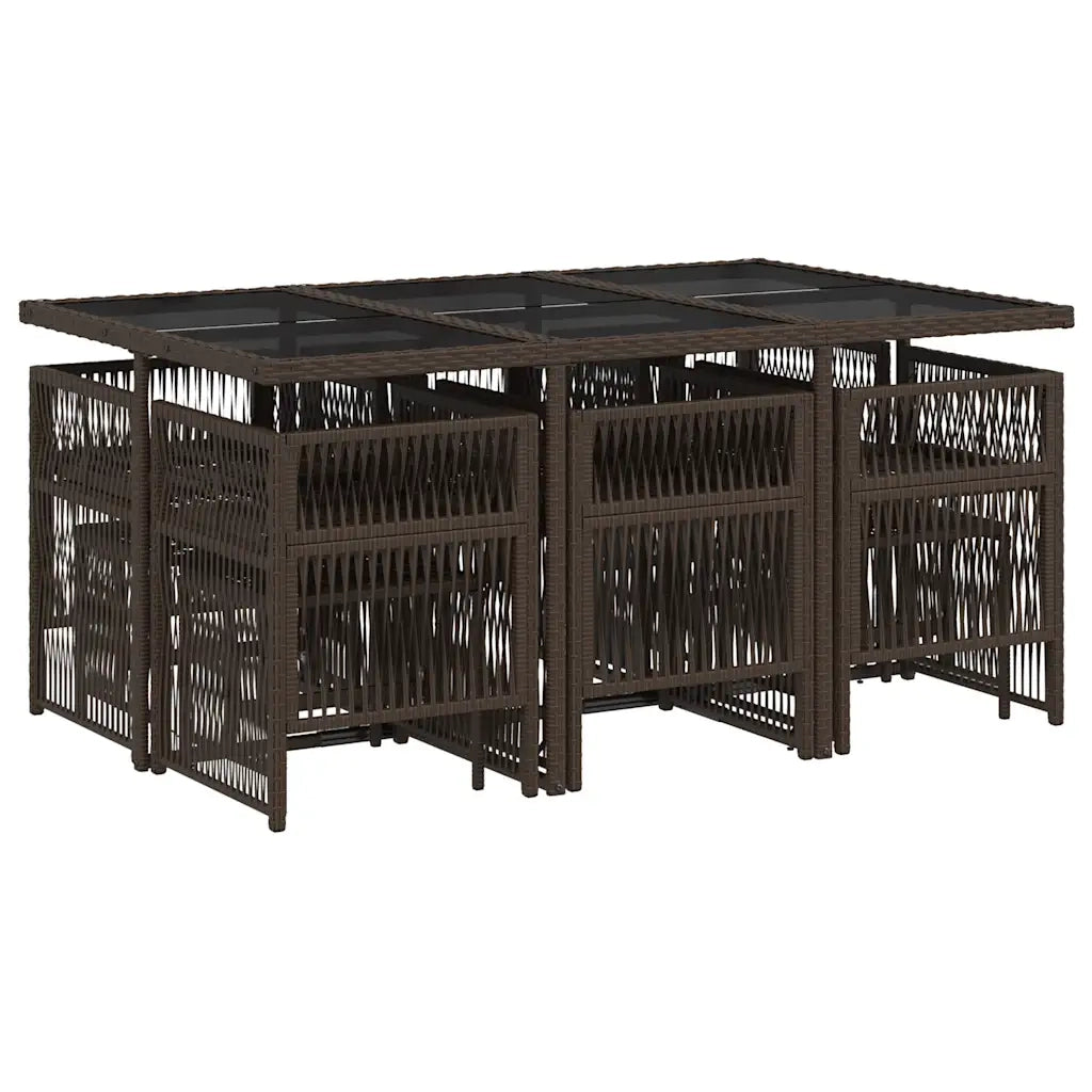 Set da Pranzo da Giardino 11 pz con Cuscini Polyrattan Marrone 3210969