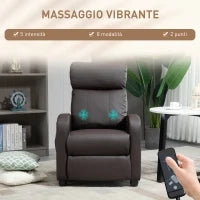 Poltrona Relax Massaggiante con Telecomando e 8 Programmi, Reclinazione e Poggiapiedi, 68x88x98cm, Marrone