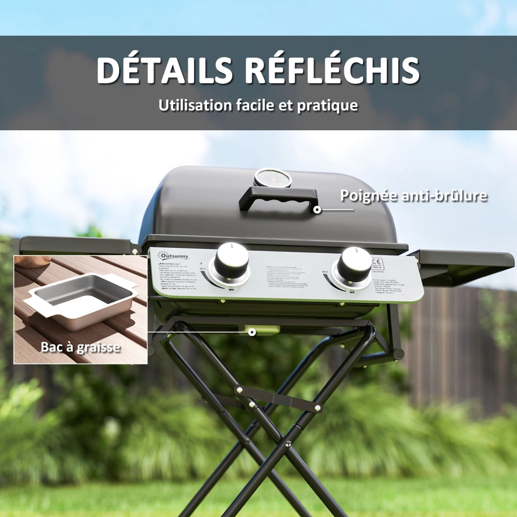 Barbecue a Gas Portatile ¨C zephmum ¨C 2 Bruciatori 5.6 kW Nero con Ruote