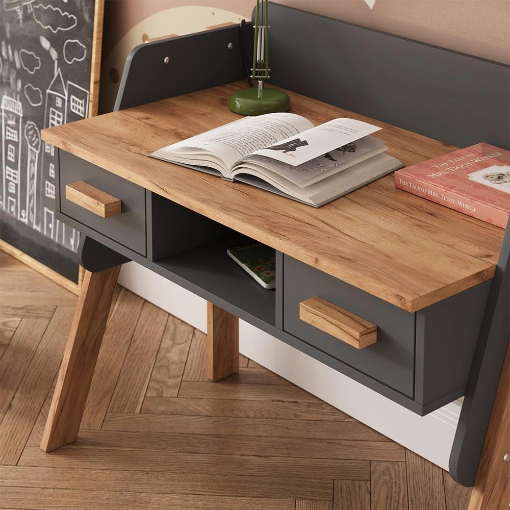 Scrivania Malia, Grigio/Artisan, 97 x 51 cm con 2 cassetti, regolabile in altezza per una configurazione flessibile della postazione di lavoro