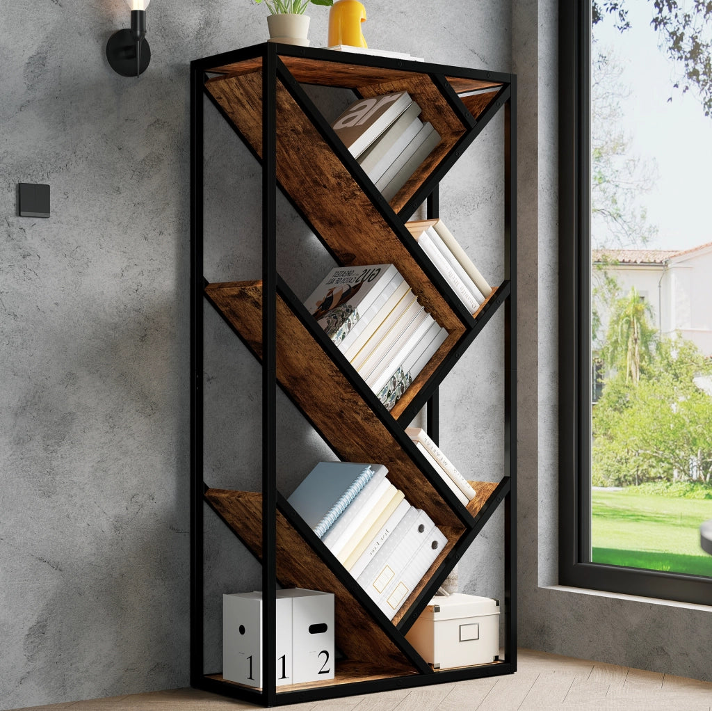 Libreria a forma di albero 80 x 35 x 160 cm in MDF e metallo; nero e marrone vintage