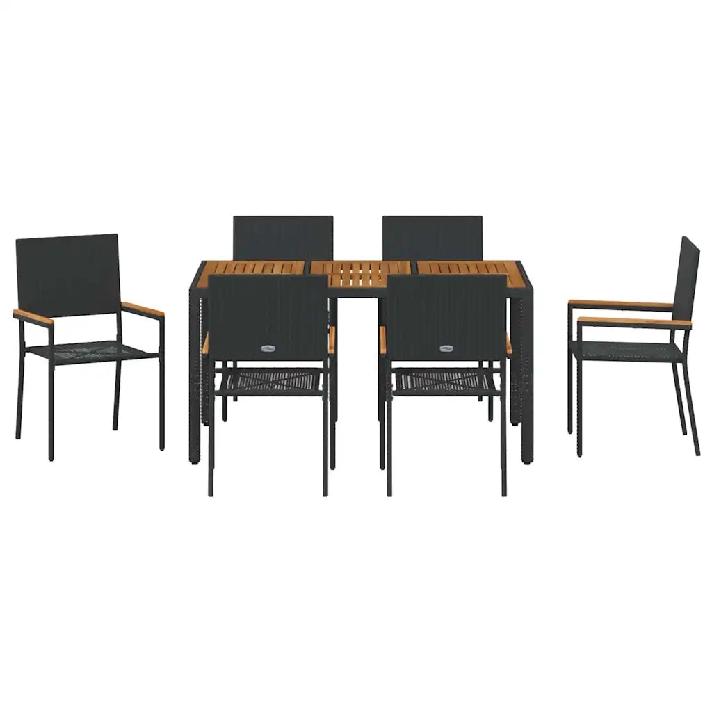 Set da Pranzo per Giardino 7 pcs Nero polyrattan 3365408