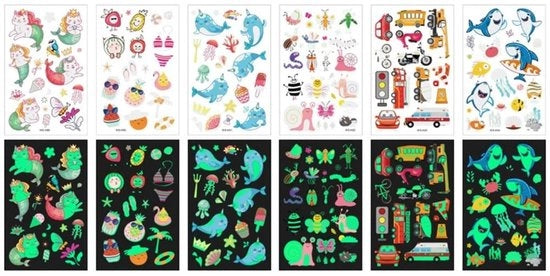 Tatuaggi temporanei per il viso - Stickere per il viso fluorescenti - Tatuaggi autoadesivi - Tatuaggi della sirena del mare - Sicuri per la pelle - Adatti per feste per bambini - Tatuaggi per bambini