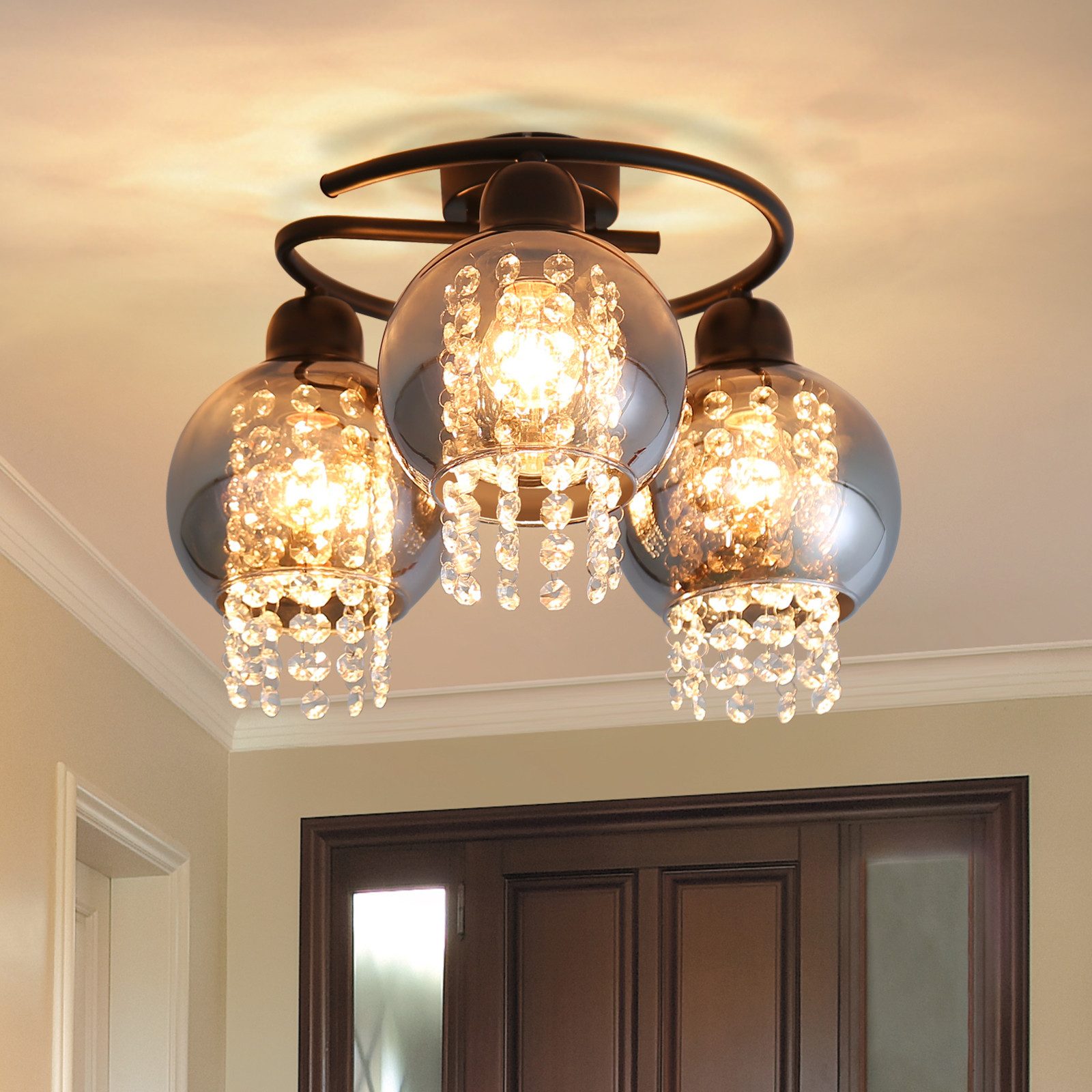 ZMH Lampada da soffitto plafoniera moderna vetro nero E27 per camera letto corridoio