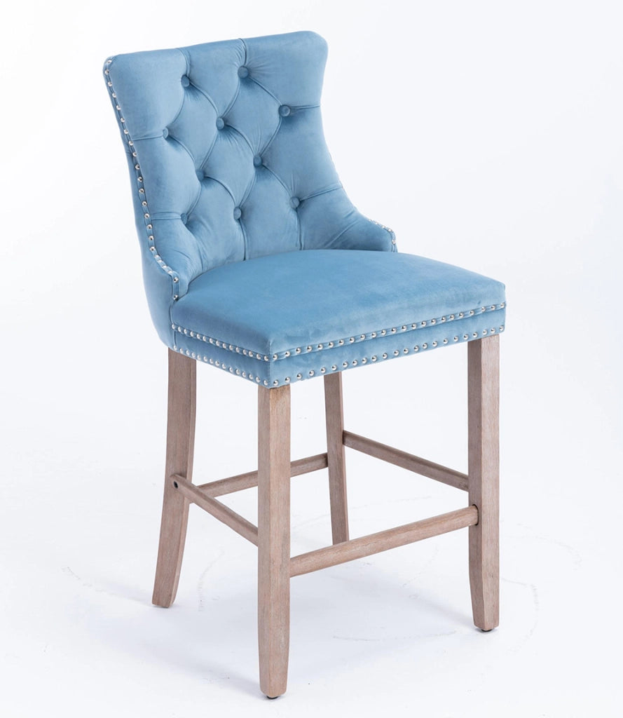 Set 2 sgabelli bar - Xylo - velluto azzurro gambe legno