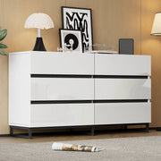 Credenza da soggiorno 140x39;5x78;5 cm con 6 cassetti; finitura lucida; truciolare e metallo; bianco e nero