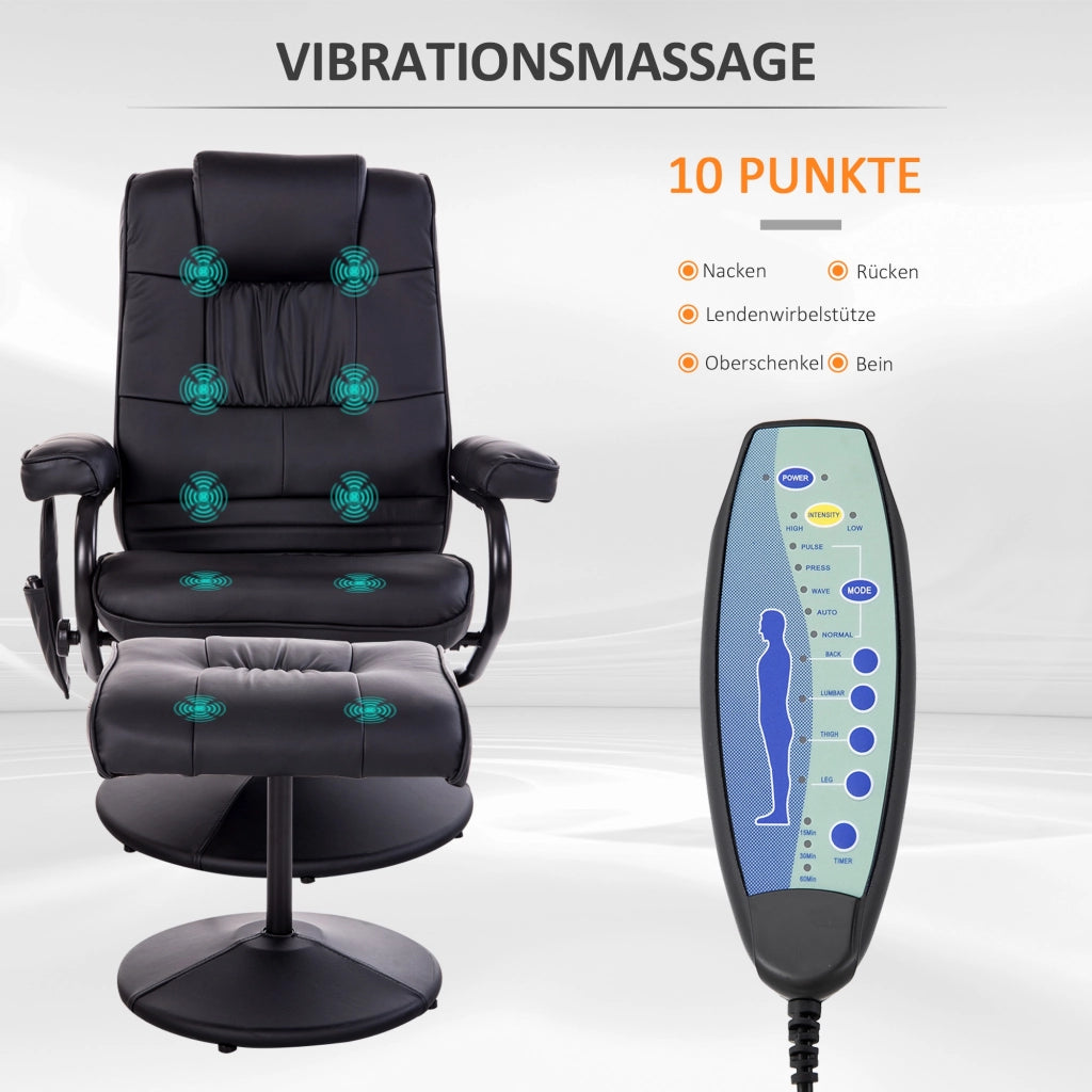 Poltrona Relax Massaggiante Girevole con Poggiapiedi ¨C Zephmum ¨C Tessuto Similpelle Nero
