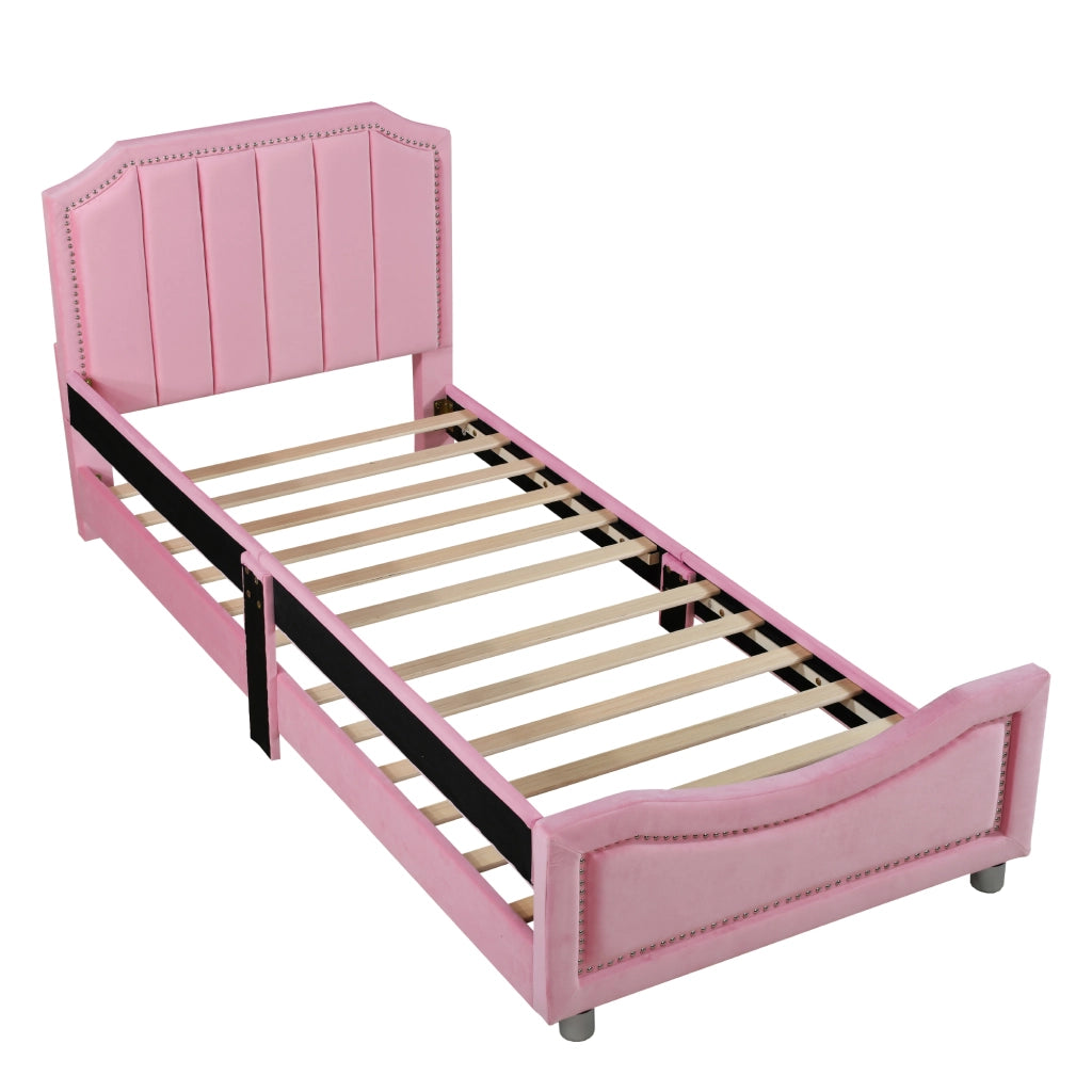 Letto per bambini 90×200 cm letto singolo con schienale; braccioli e doghe in legno; senza materasso; rosa