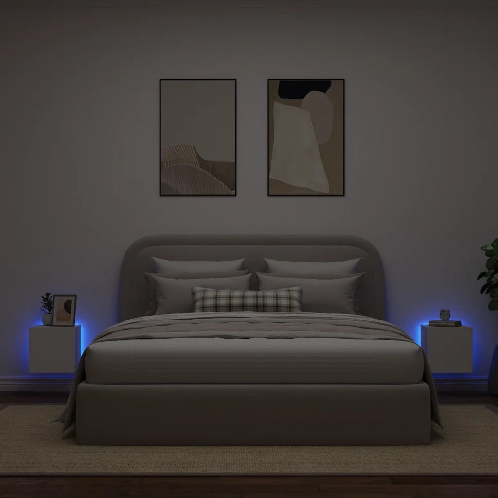 Mobili TV a Parete con Luci LED 2pz | Armadietto TV | Mobile Porta TV Bianchi 30,5x35x30 cm