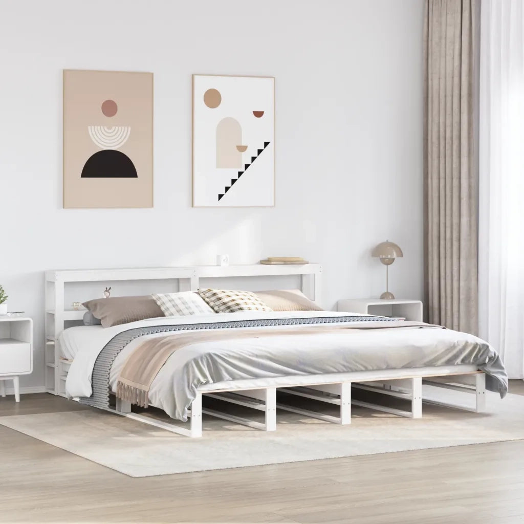 vidaXL Giroletto con Testiera Bianco 200x200 cm Legno Massello di Pino