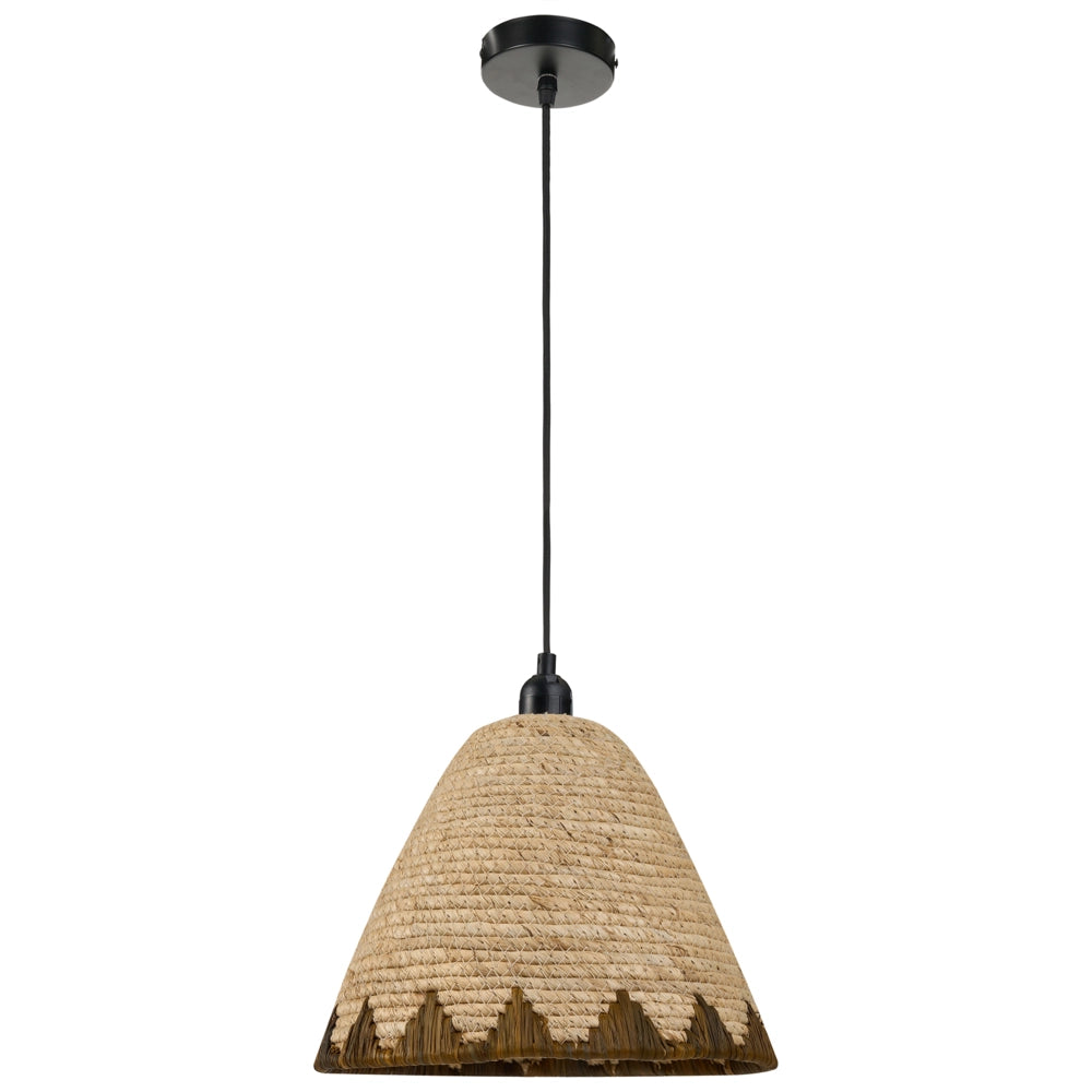 Lampada a sospensione con paralume in foglia di mais naturale, a cupola intrecciata, stile boho-japandi