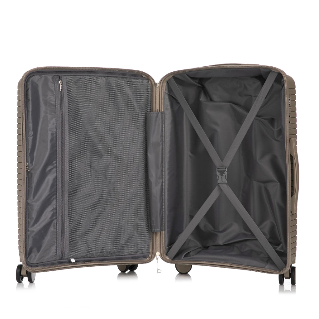 Set di 3 valigie rigide in pp con ruote doppie a 360°, ganci laterali e lucchetto a combinazione champagne 48,5 × 32 × 74 cm