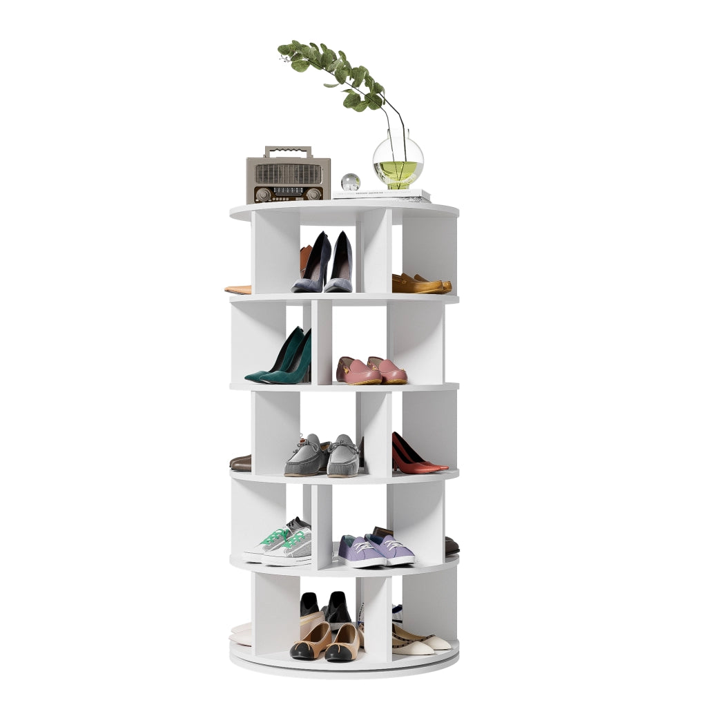 Scarpiera Girevole 5 Livelli con Scomparti; Design Minimalista; in Pannello Truciolare; 60¡Á60¡Á115 cm; Bianco