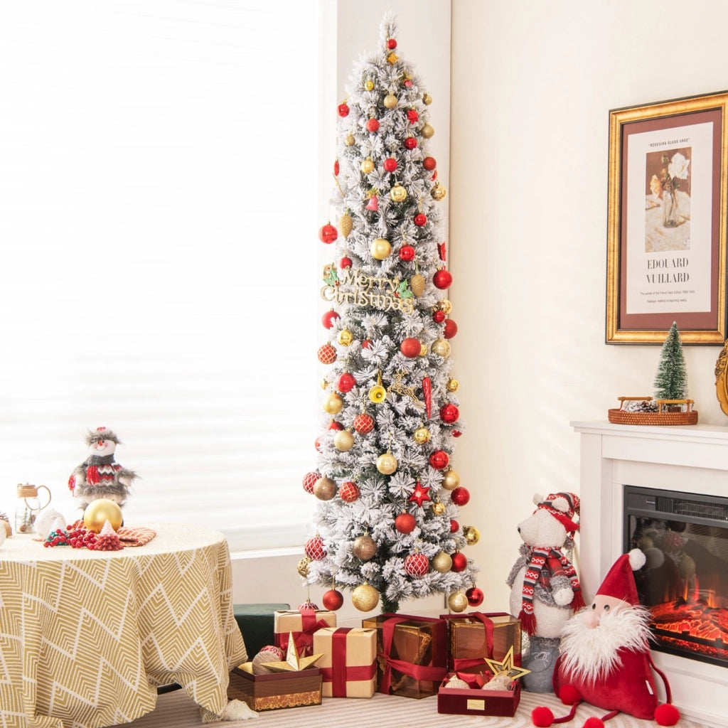 Albero di Natale pre-illuminato con 150 luci bianche calde 373 rametti aghi di pino, Albero di Natale slim 180cm-Alberi di Natale