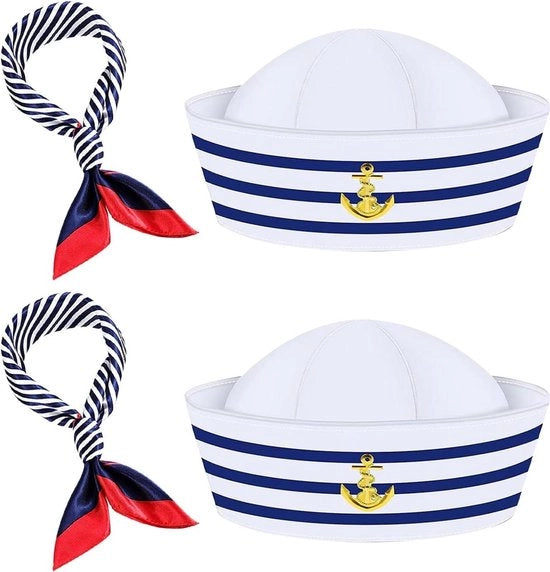 Cappello da marinaio a strisce con 2 sciarpe - costume da marinaio nautico per party e feste