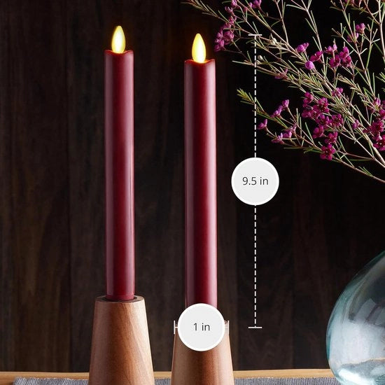 Set di 2 candele LED a fiamma mobile - senza fiamma e bordo fuso - rosso